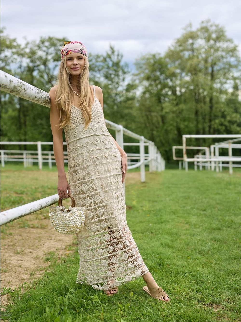 Sleeveless Crochet Maxi Dress in Cream - Boho Summer Essential